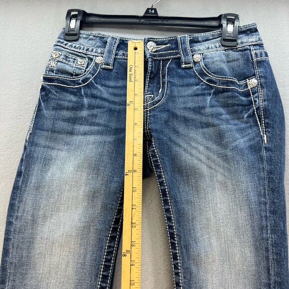 Miss Me Jeans Women's 25 (0) Dark Blue Signature Cuffed Capri Zipper Moto - Picture 6 of 14